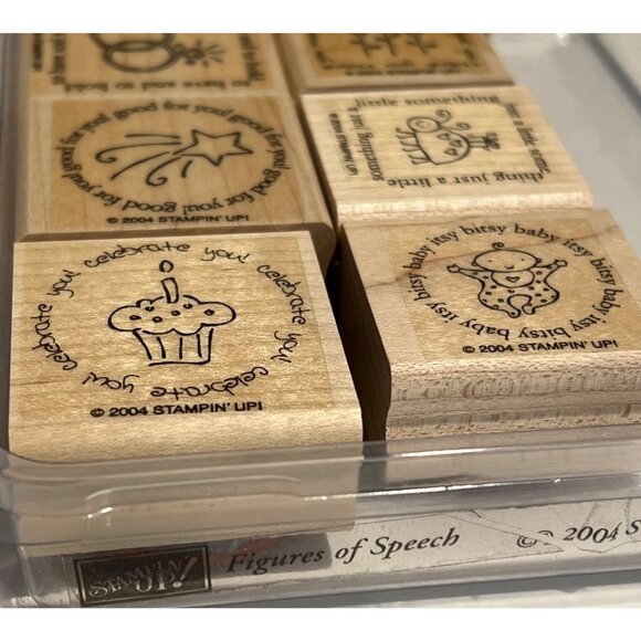 Stampin Up! 2004 Wood Rubber Stamp Set Figures Of Speech Celebration & Baby Desi - Picture 2 of 3